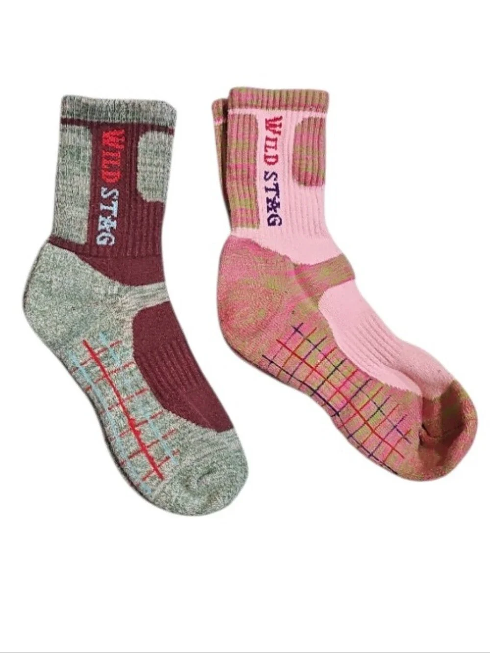 Wild Stag Insect Shield Hiking Socks 2 Pair Pink Green Bug Repellent Outdoor